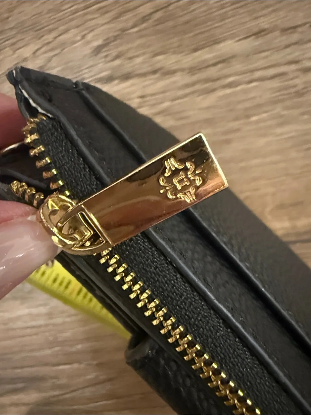 Nanette Lepore Black Pebbled Leather Card & Key Holder with Gold Hardware